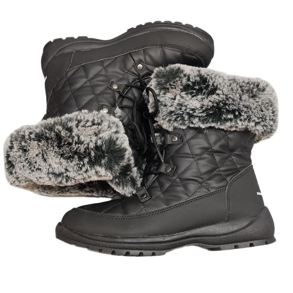 ArcticShield Winter Snow Boots Womens US 9M Black Quilted Waterproof Memory Foam